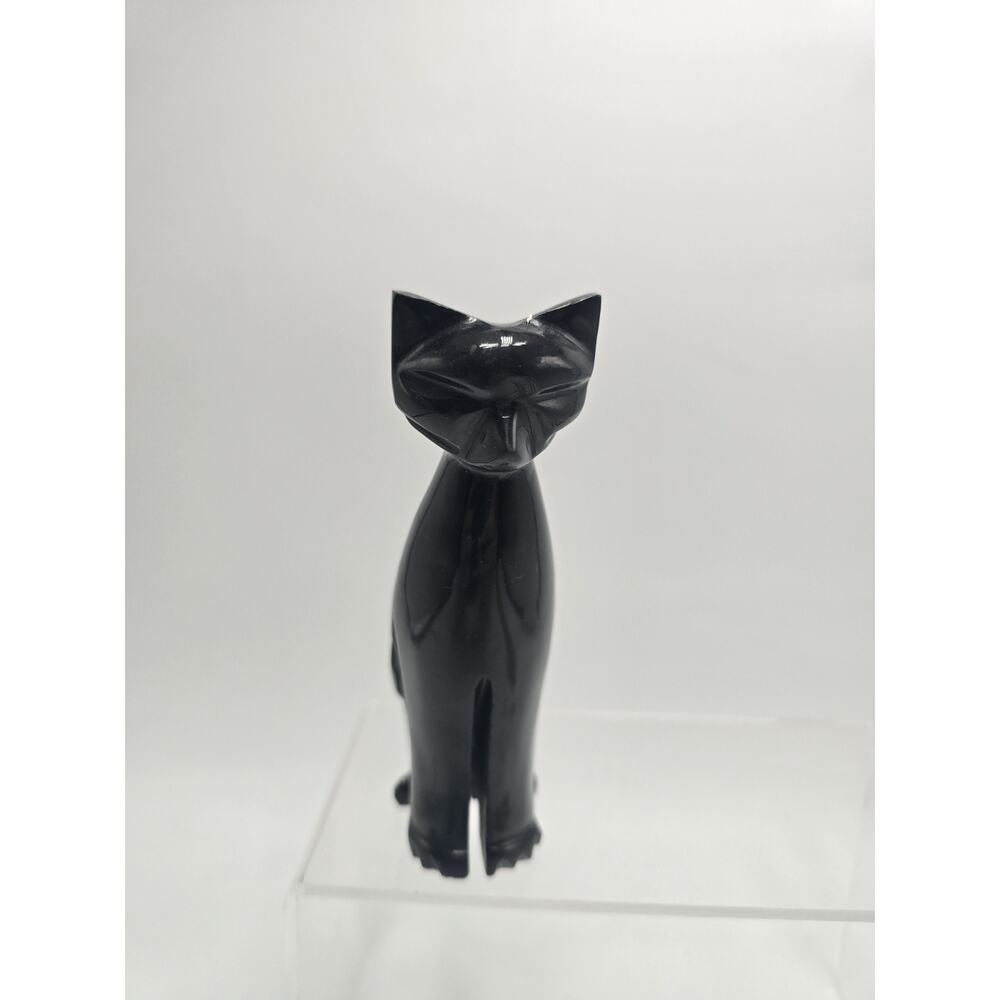 Vintage 5” Carved Solid Stone Black Cat Figurine Mexico